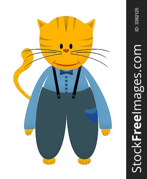 Vector illustration with a cute cartoon tiger cat isolated on white background