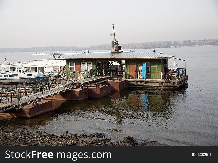 Mooring on the Volga-river. Mooring on the Volga-river