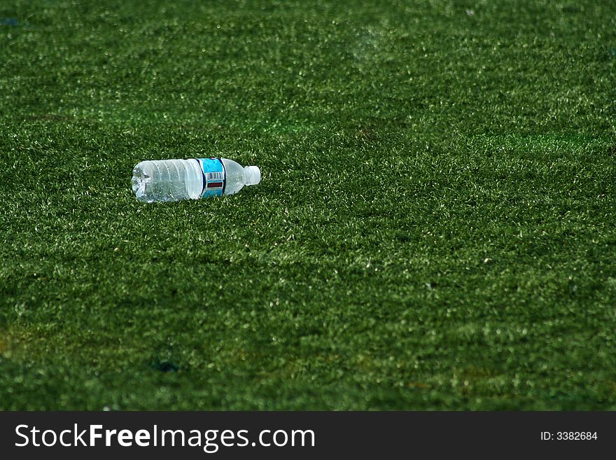 Empty water bottle on grass