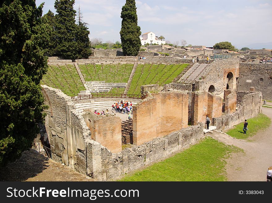 View on ancient roman forum theater and ruines, rome, italy, europe. View on ancient roman forum theater and ruines, rome, italy, europe.