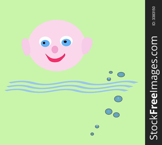 Baby making bubbles in bath water illustration. Baby making bubbles in bath water illustration