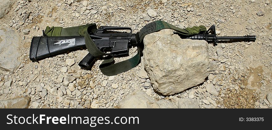 M16 machine gun on the ground, israel