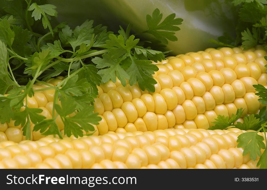 fresh maize and green vegetables. fresh maize and green vegetables