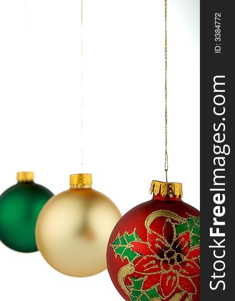 Red gold and green Christmas decoration isolated on white background. Red gold and green Christmas decoration isolated on white background