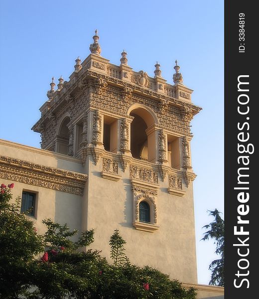 A shot of an ornate Spanish style building located in Balboa Park in San Diego, California. A shot of an ornate Spanish style building located in Balboa Park in San Diego, California