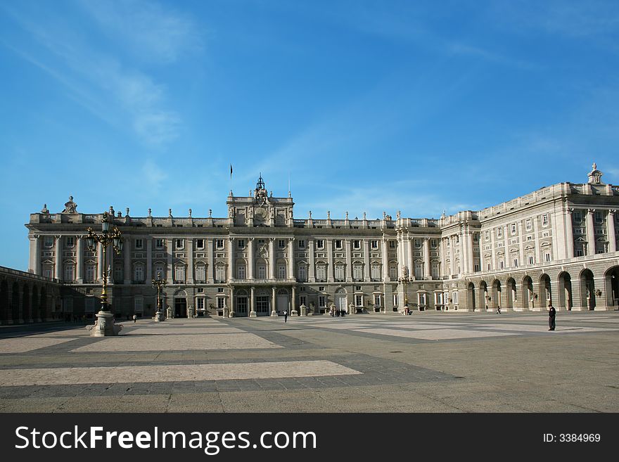 Royal palace in Madrid with beautiful blue summer sky. Royal palace in Madrid with beautiful blue summer sky
