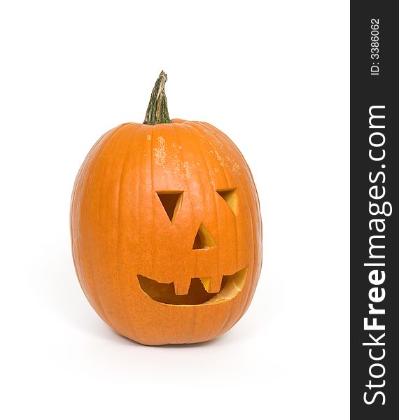 A carved pumpking for Halloween on white background. A carved pumpking for Halloween on white background