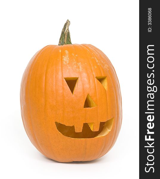 A carved pumpkin for Halloween on white background. A carved pumpkin for Halloween on white background
