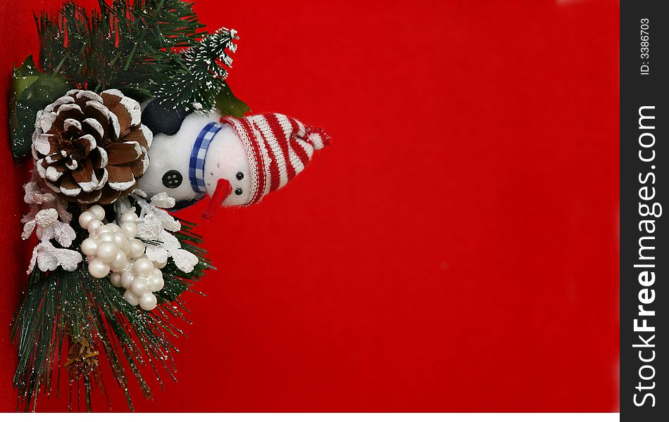 Vertical christmas snowman on red background. Vertical christmas snowman on red background.