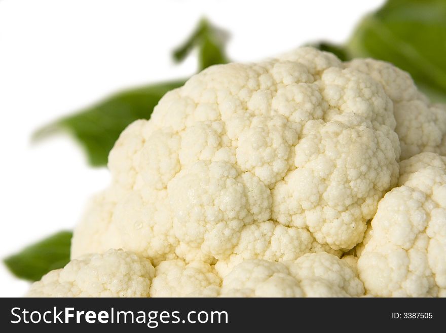 Detail of cauliflower isolated on a white background