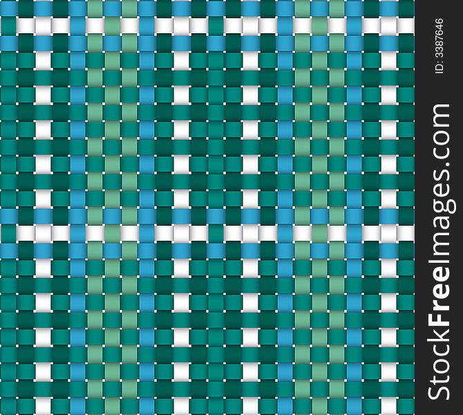 An illustration of woven crisscross pattern with teal color warp and weft strands. Could be repeated in all directions seamlessly. An illustration of woven crisscross pattern with teal color warp and weft strands. Could be repeated in all directions seamlessly.