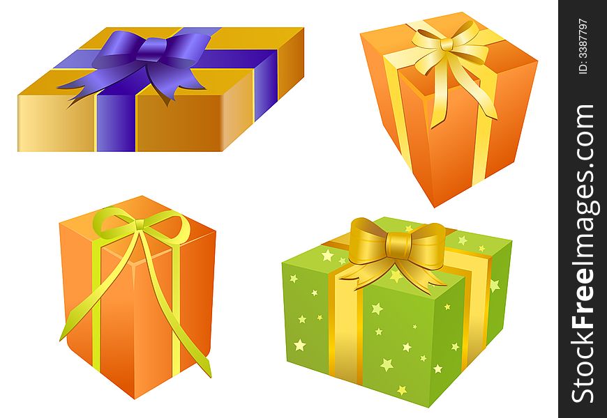 Illustration of holiday gift boxes in fresh colors. Illustration of holiday gift boxes in fresh colors.