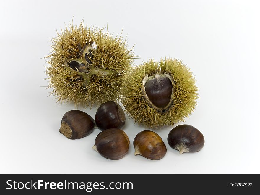 Raw chestnuts.a close up shot.