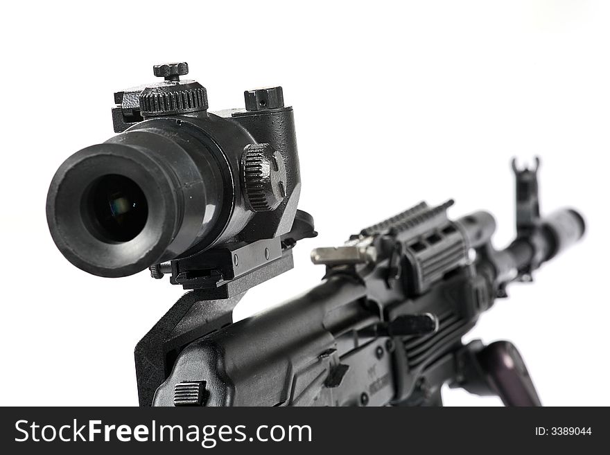 Machine gun Kalashnikov on the tripod and optical sight