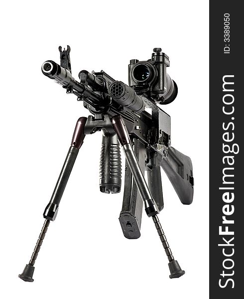 Machine gun Kalashnikov on the tripod and optical sight