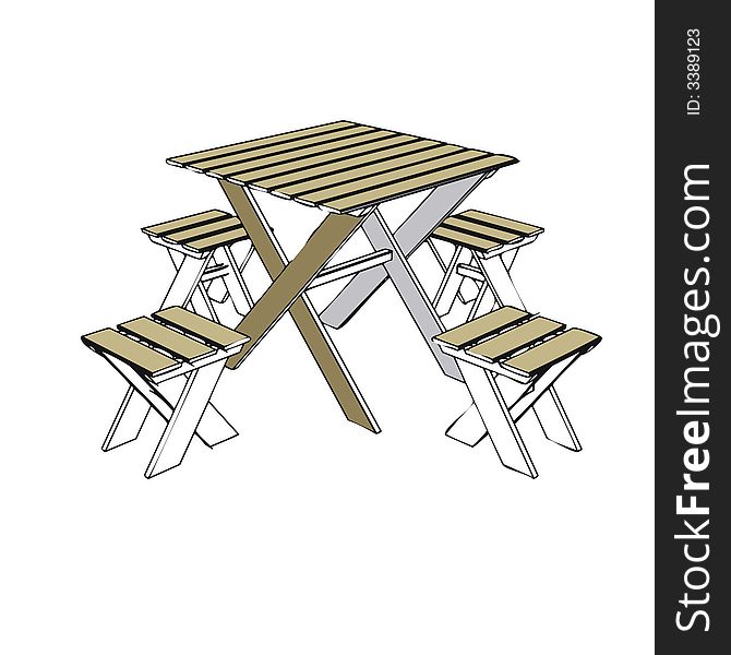 Brown wooden garden furniture table and chair