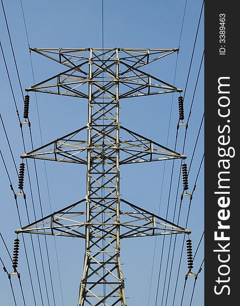 Symmetrical photo of electrical power lines. Symmetrical photo of electrical power lines