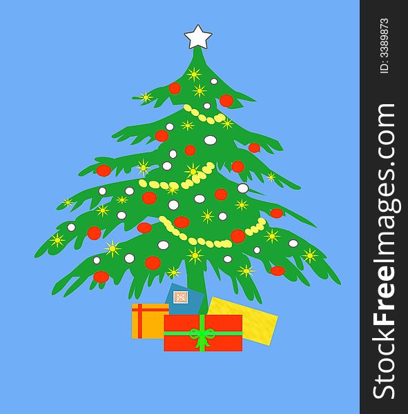 Christmas tree with ornaments and gifts illustration. Christmas tree with ornaments and gifts illustration