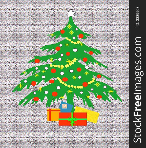 Christmas tree with ornaments and gifts illustration. Christmas tree with ornaments and gifts illustration