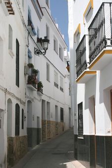 Charming Street With White Houses, Sevilla, Andalusia, Spain Royalty Free Stock Photos Charming Street With White Houses, Sevilla, Andalusia, Spain Royalty Free Stock Photos