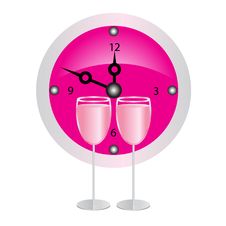 Clock And Two Glasses Royalty Free Stock Photo Clock And Two Glasses Royalty Free Stock Photo