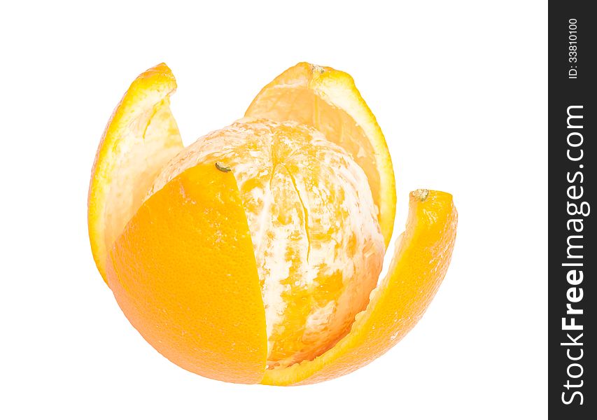 Peeling shell orange on white background with clipping path