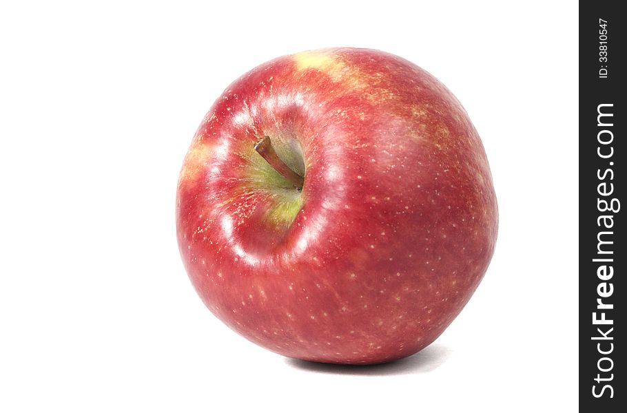 Two sweet red apple with leaf on isolated background. Two sweet red apple with leaf on isolated background