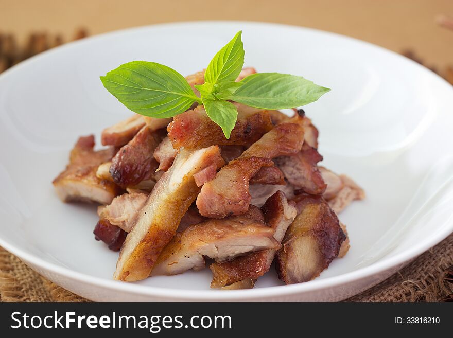 Delicious smoked pork with basil. Delicious smoked pork with basil