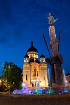 Avram Iancu Monument And Orthodox Cathedral, Cluj- Royalty Free Stock Photography Avram Iancu Monument And Orthodox Cathedral, Cluj- Royalty Free Stock Photography