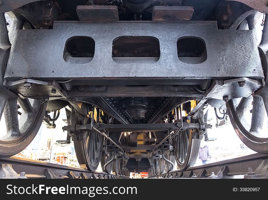 Antique Locomotive, Interesting View From Underneath.