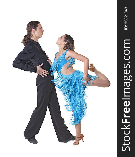 Dancing couple isolated over white background