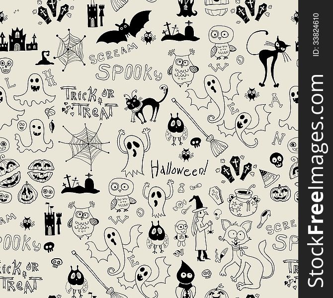 Halloween Seamless Pattern With Icons