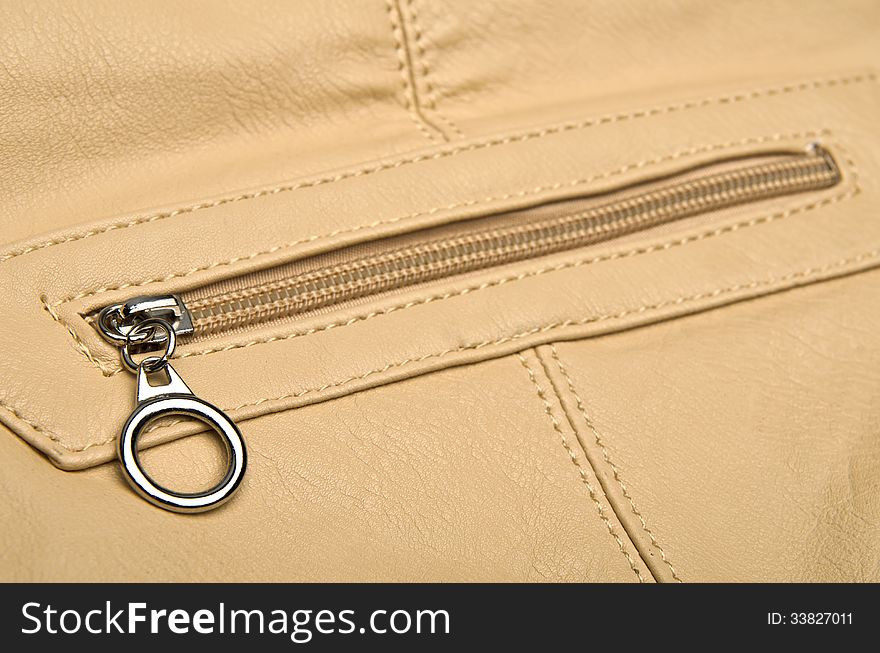 Zipper from leather women purse. Zipper from leather women purse