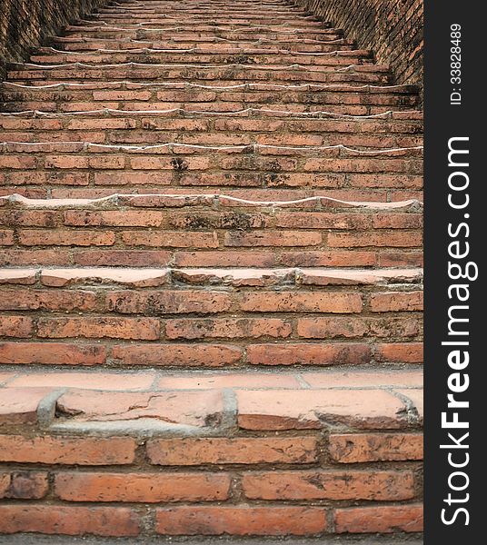 Brick steps leading upward in ancient temple