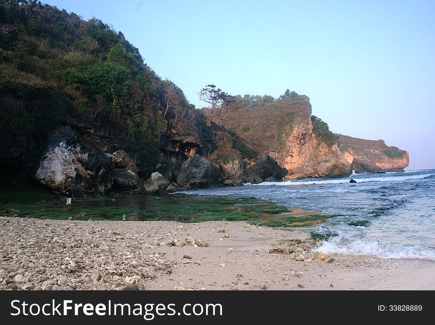 Gesing beautiful beach in the district of Gunungkidul, Yogyakarta, Indonesia