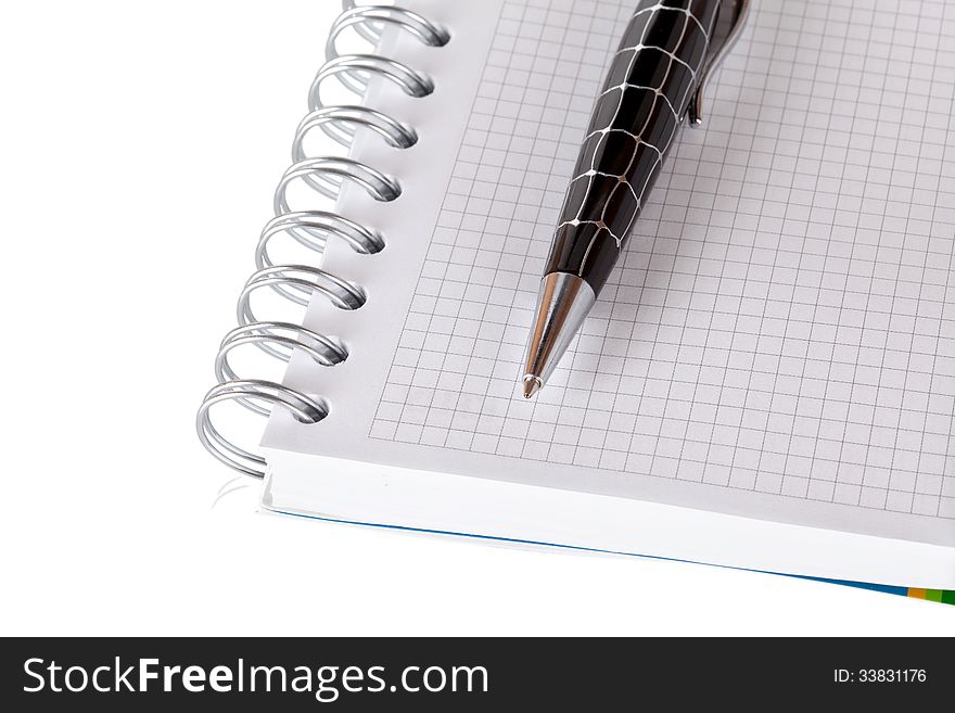 Stationery Set. Blank Notebook And Pen Isolated On White Backgro