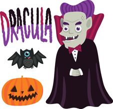 Halloween Dracula Character With Pumpkin And Bat. Stock Images Halloween Dracula Character With Pumpkin And Bat. Stock Images