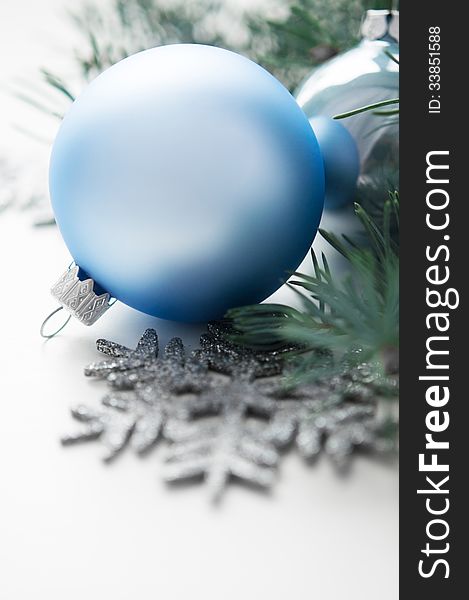 Blue and silver christmas decorations. Blue and silver christmas decorations
