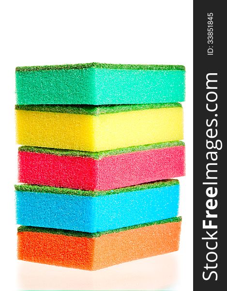 Tower Of Colorful Sponges For Ware On A White