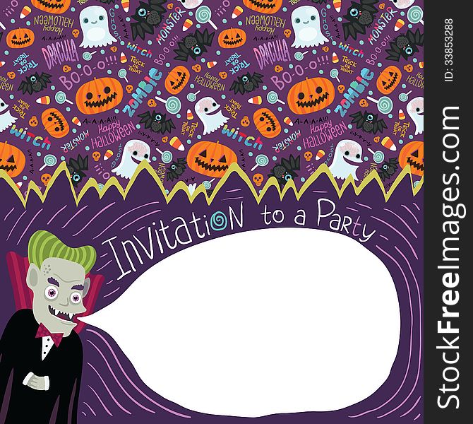 Happy Halloween invitation with Dracula. Halloween background