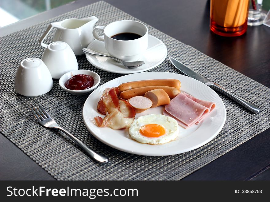 Breakfast meal with coffee cup