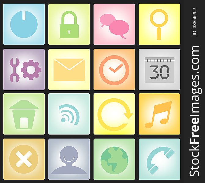 Set of pastel icon vector isolated on black