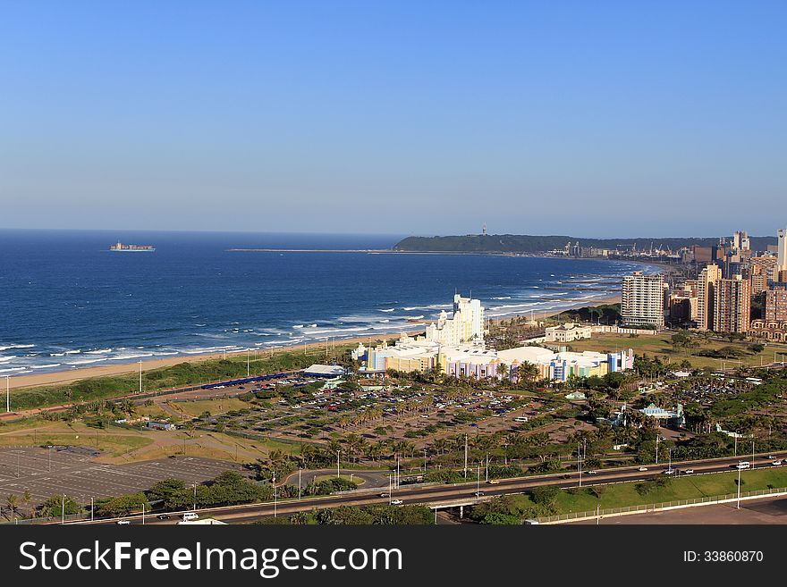 The Durban Bay taken from the top of the Moses Mabida Stadium. The Durban Bay taken from the top of the Moses Mabida Stadium