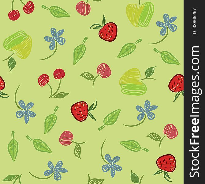 Seamless Background With Fruits And Berries