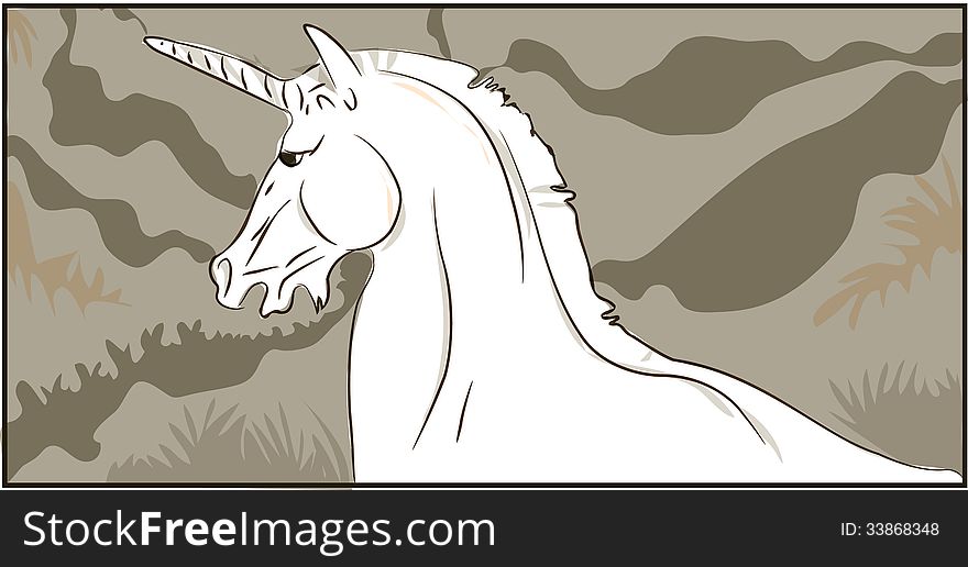 The head of a white unicorn. The head of a white unicorn