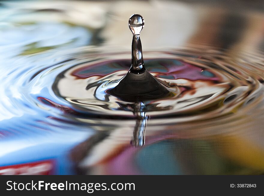 Close-up photograph of Waterdrops falling into Water.