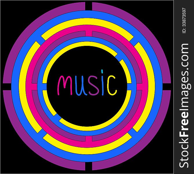 Colorful circles and word Music. Card. Vector illustration