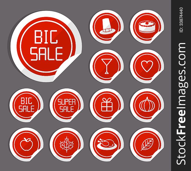 Sale Thanksgiving Stickers. Vector flat design