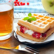 Waffles With Jam And Cream Royalty Free Stock Photos