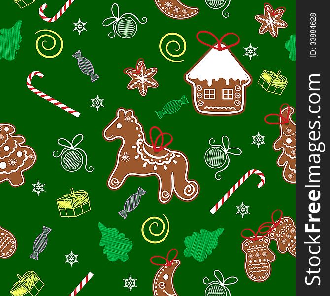 Christmas seamless texture with Christmas gingerbread